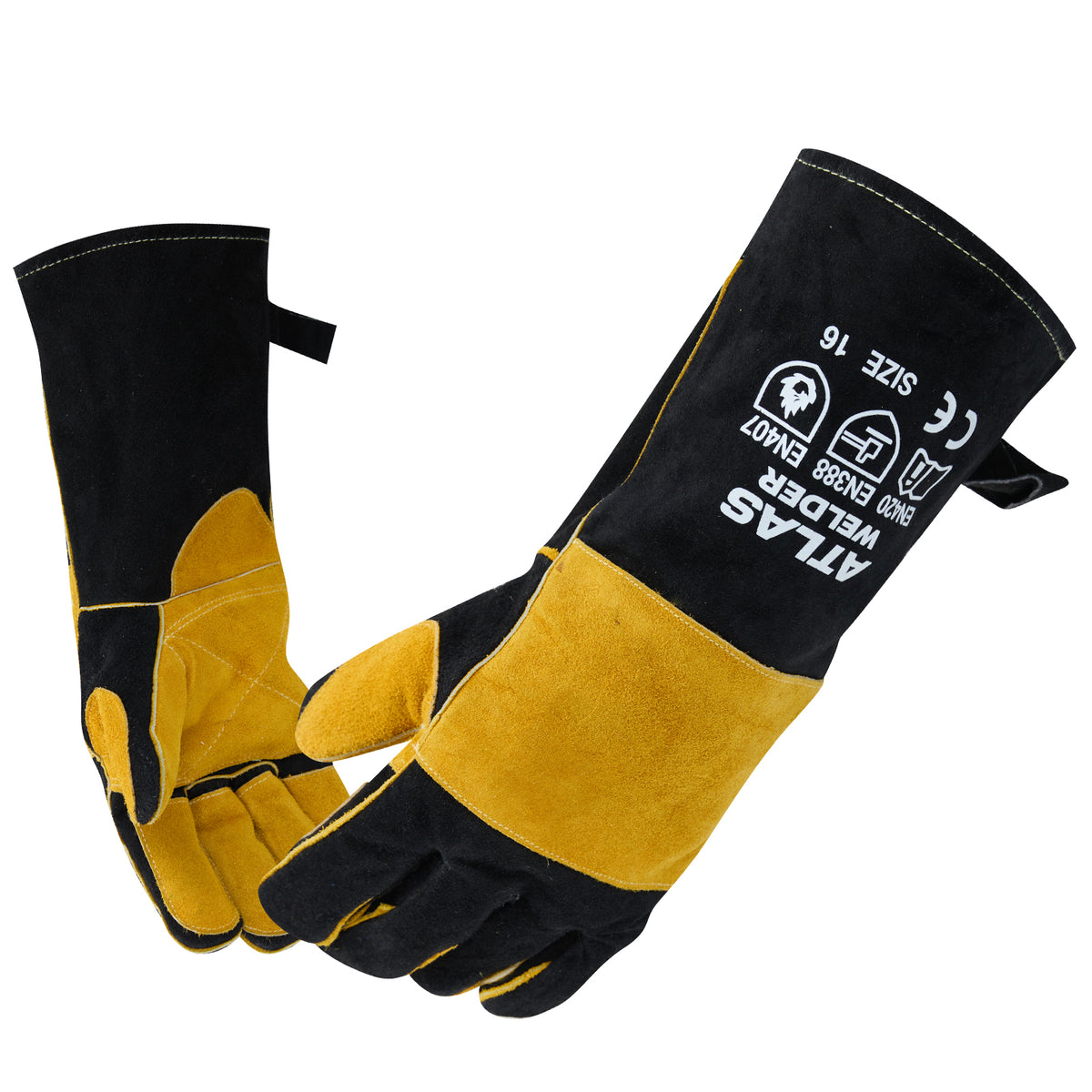 16-Inch Leather Welding Gloves, 932°F Heat Resistant, MIG, TIG & Stick - Black