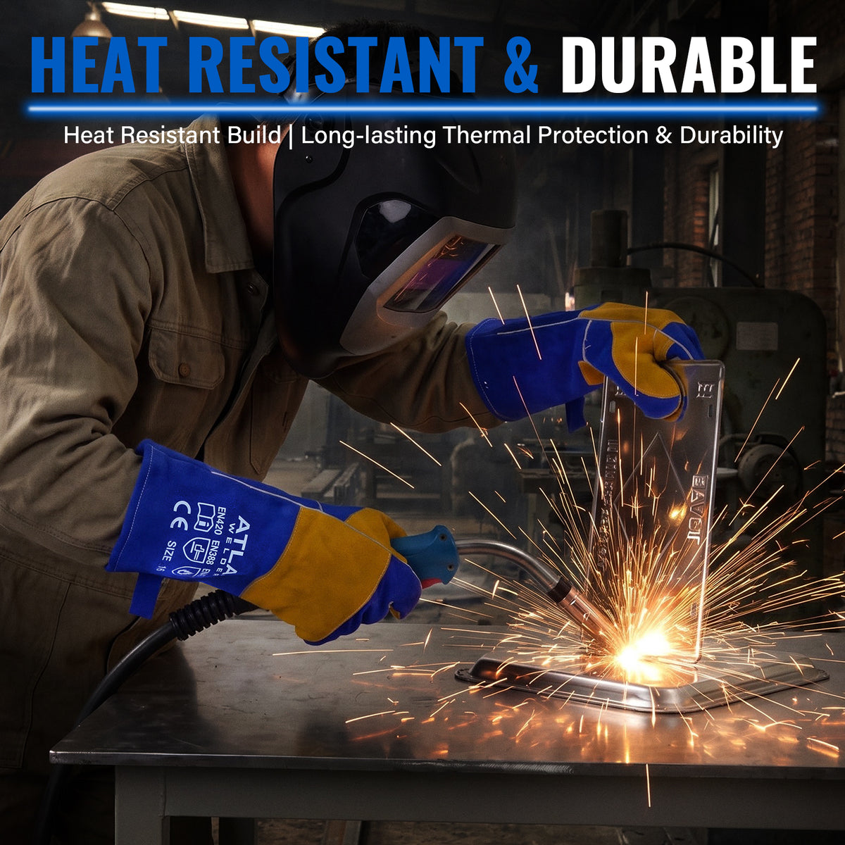 16-Inch Leather Welding Gloves, 932°F Heat Resistant, MIG, TIG & Stick