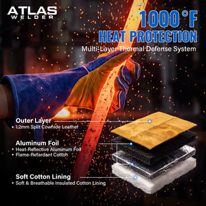 16-Inch Leather Welding Gloves, 932°F Heat Resistant, MIG, TIG & Stick