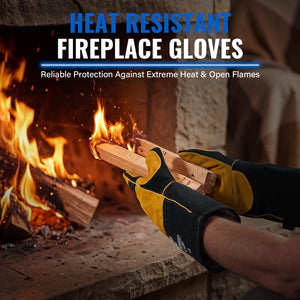 16-Inch Leather Welding Gloves, 932°F Heat Resistant, MIG, TIG & Stick - Black