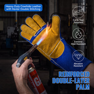 16-Inch Leather Welding Gloves, 932°F Heat Resistant, MIG, TIG & Stick