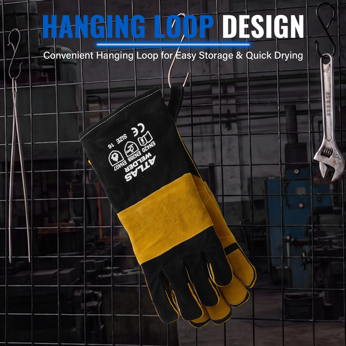 16-Inch Leather Welding Gloves, 932°F Heat Resistant, MIG, TIG & Stick - Black