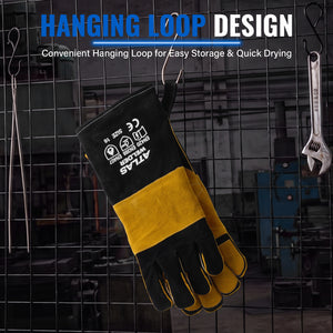 16-Inch Leather Welding Gloves, 932°F Heat Resistant, MIG, TIG & Stick - Black