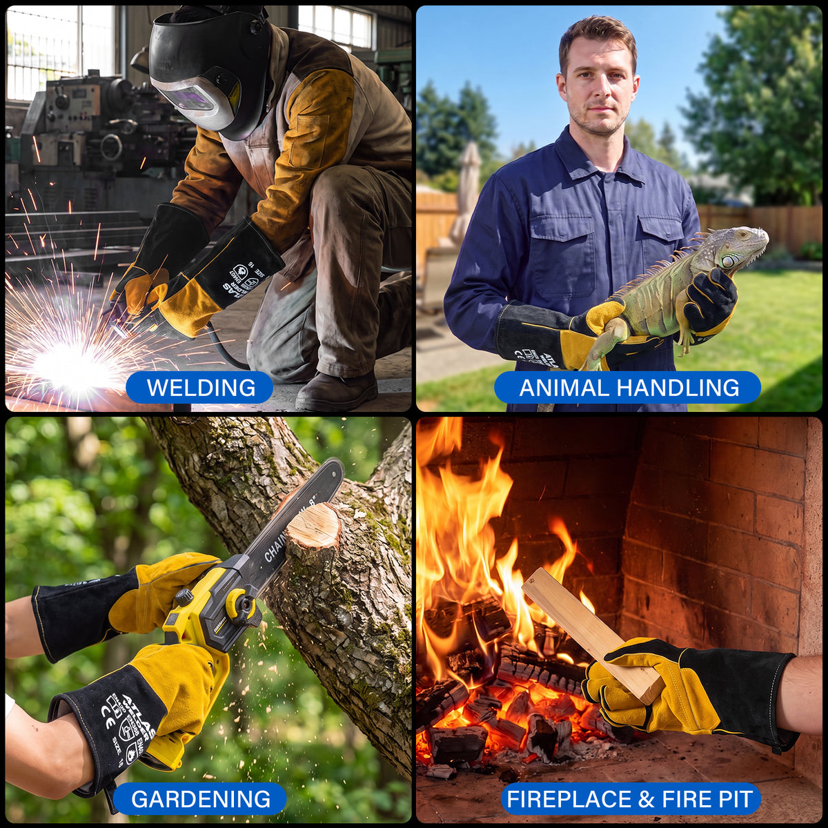 16-Inch Leather Welding Gloves, 932°F Heat Resistant, MIG, TIG & Stick - Black