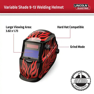 Auto-Darkening Welding Helmet with Variable Shade - Red Fierce Design