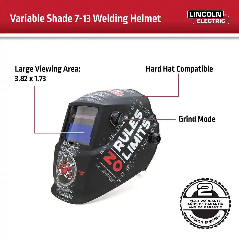 Lincoln Electric Auto-Darkening Welding Helmet with Variable Shade - No Rules Limits Design